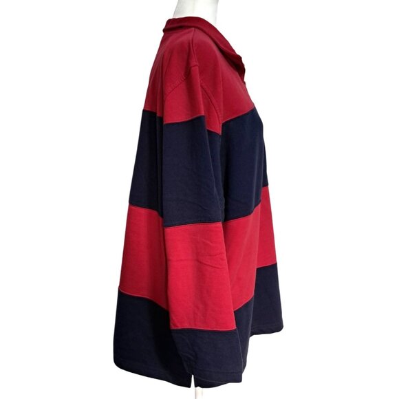90s Jennifer Moore Womens 1X Red & Navy Striped Long Sleeve Half-Zip Pullover To - Picture 9 of 10